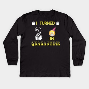 I Turned 2 in quarantine Funny face mask Toilet paper Kids Long Sleeve T-Shirt